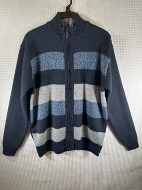 Therma Tek Men's XXL Fleece-Lined Striped Full-Zip Knitted Cardigan Sweater